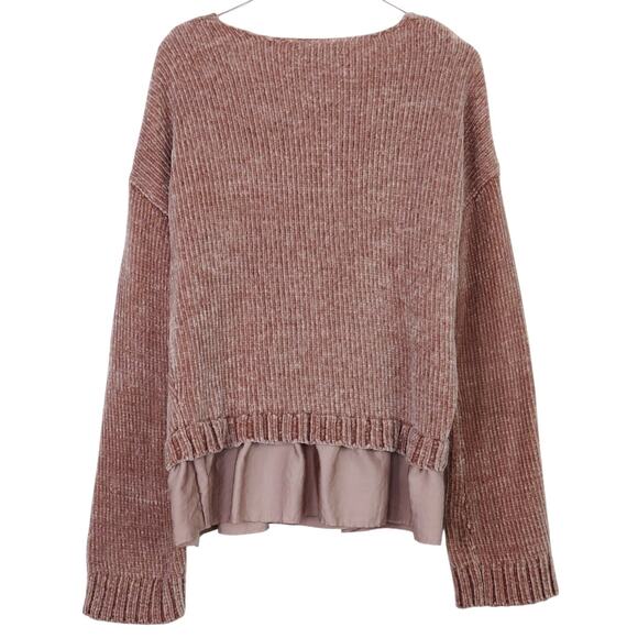 American Eagle Mauve Pink Chenille Knit Peplum Ruffle V-Neck Sweater Small - Picture 3 of 5
